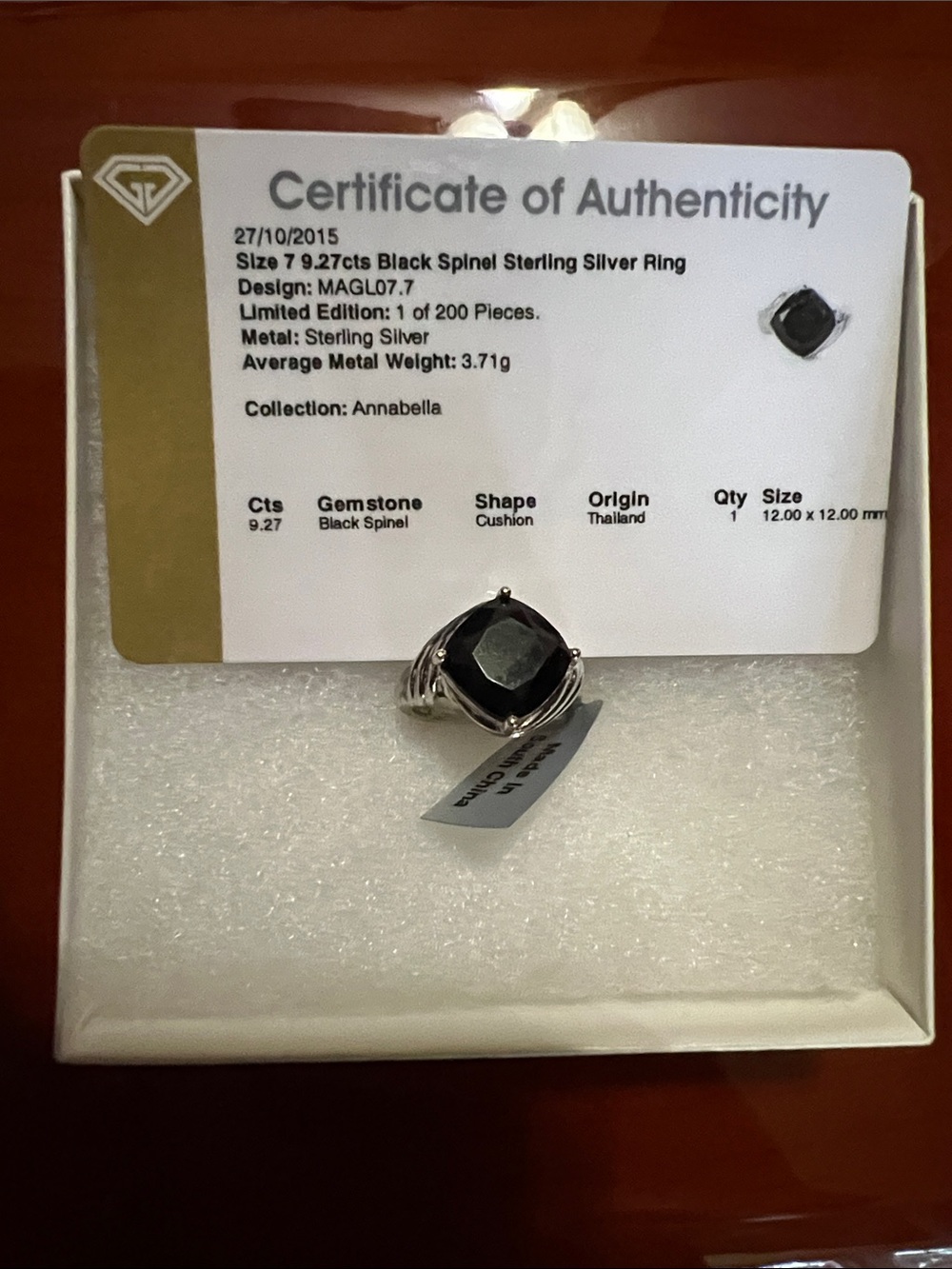 Black Spinel Cushion Sterling Silver Ring